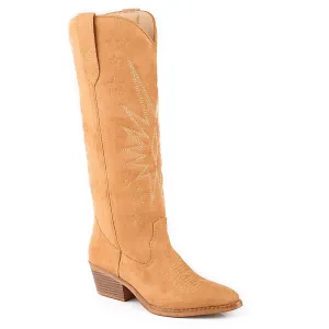 Roper Women's Starburst Knee High Western Boot - Tan Faux Suede
