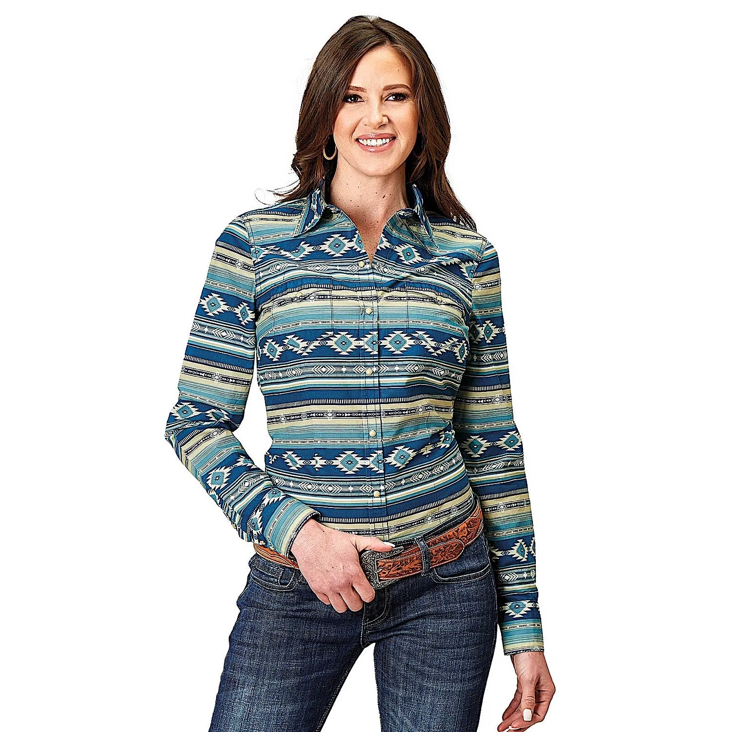 Roper Womens West Made Collection L/S Blouse Print Blue