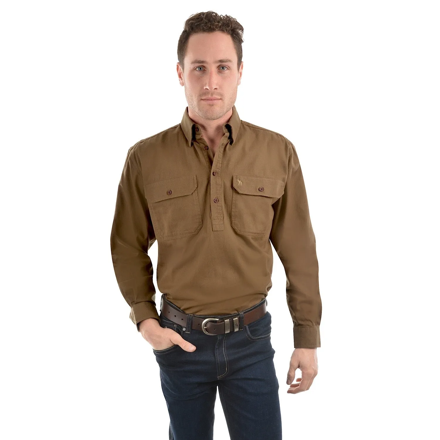 Thomas Cook Heavy Drill 1/2 Plkt L/S 2 Pocket Shirt Bark