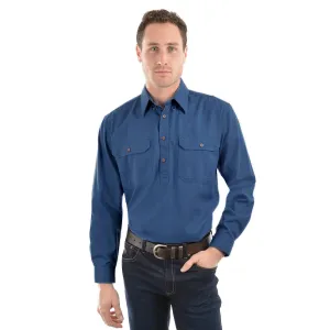 Thomas Cook Heavy Drill 1/2 Plkt L/S 2 Pocket Shirt Steel Blue