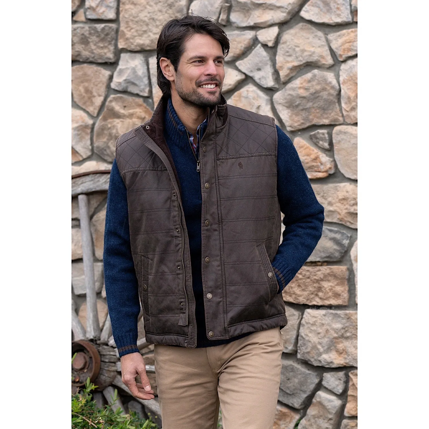 Thomas Cook Mens Keiran Faux Oilskin Vest Rustic Mulch