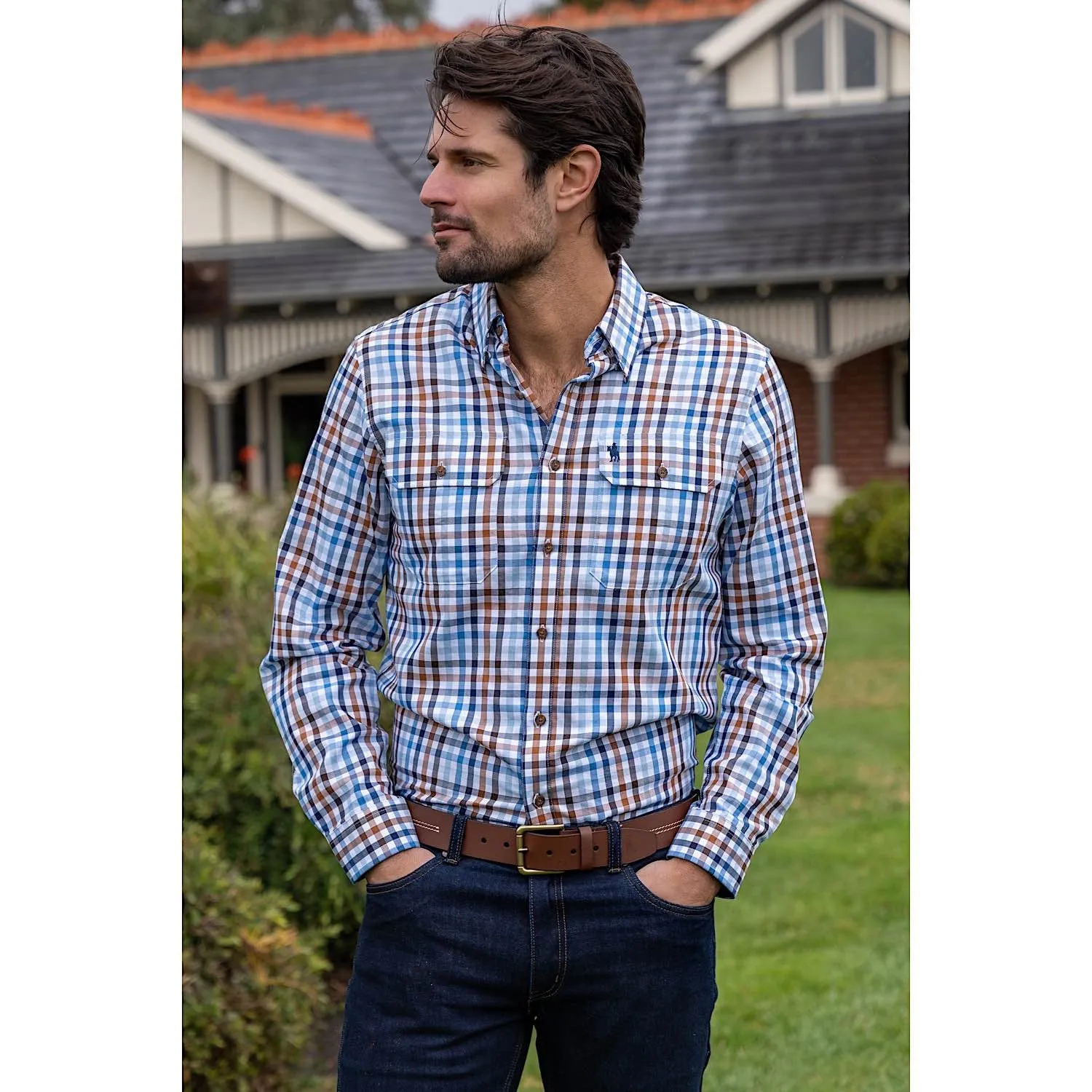 Thomas Cook Mens Patrick Check 2-Pocket L/S Shirt Blue/Tan