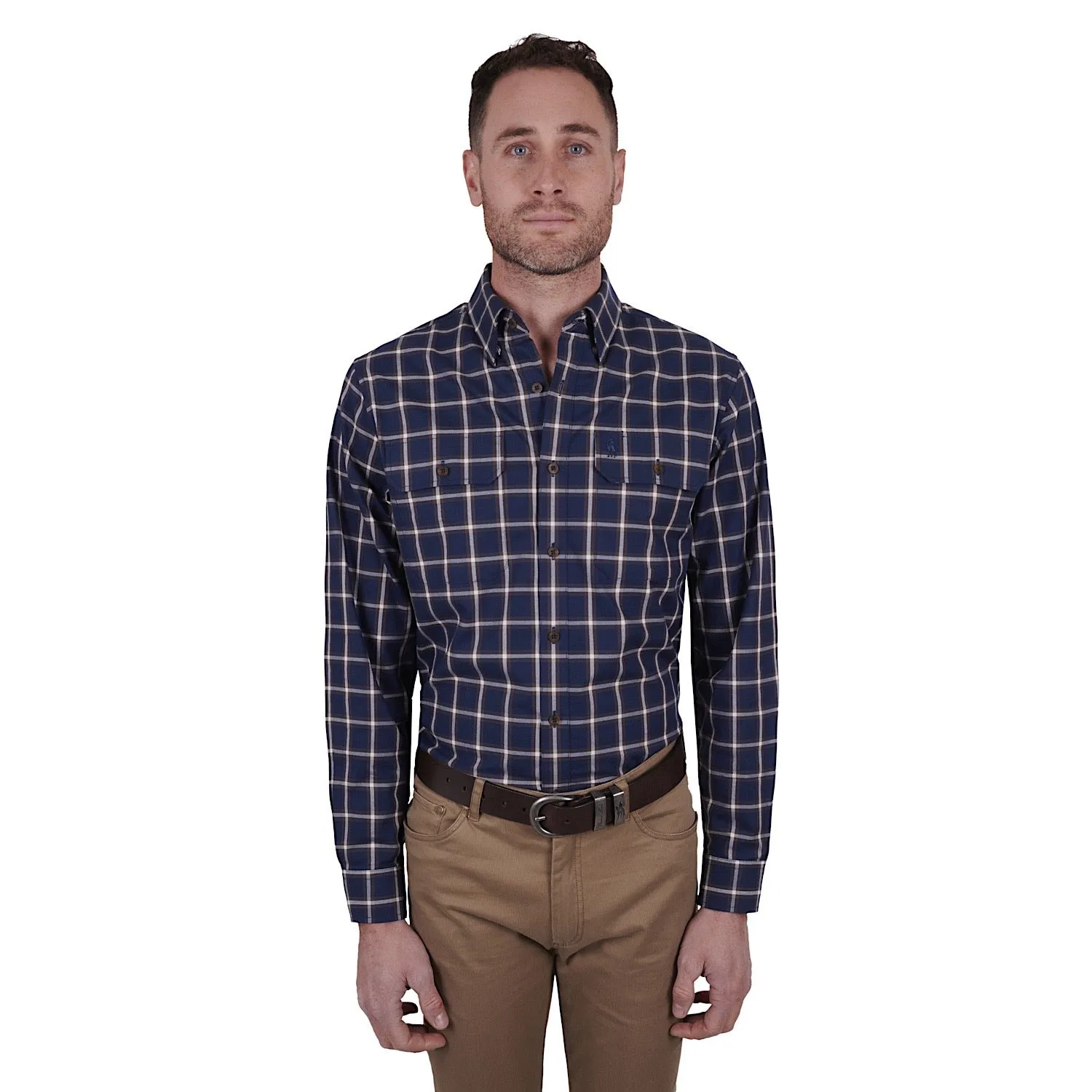 Thomas Cook Mens Peter Check 2-Pocket L/S Shirt Navy/Tan