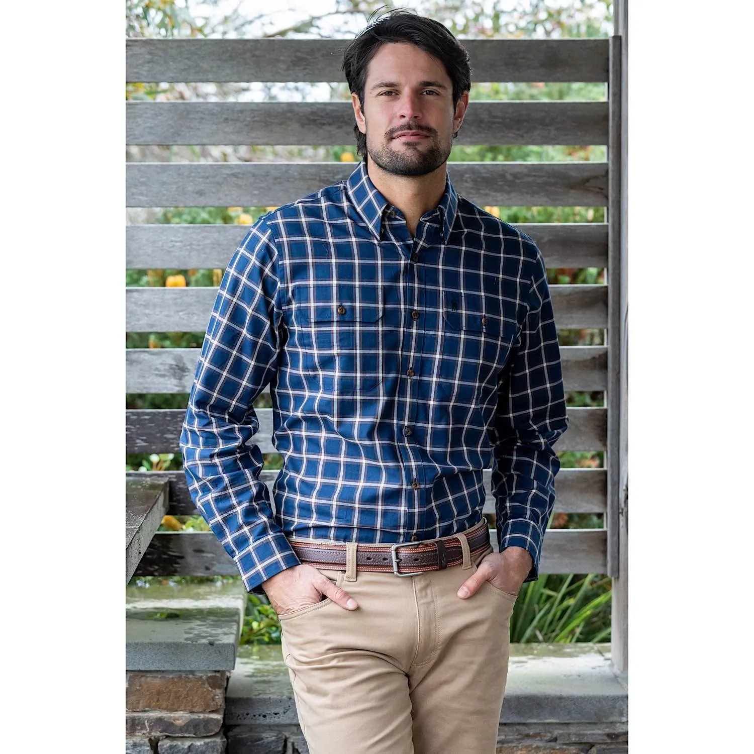 Thomas Cook Mens Peter Check 2-Pocket L/S Shirt Navy/Tan