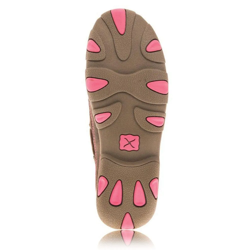 Twisted X Women's Breast Cancer Awareness Pink Ribbon Mocs Lace Up Bomber Neon Pink
