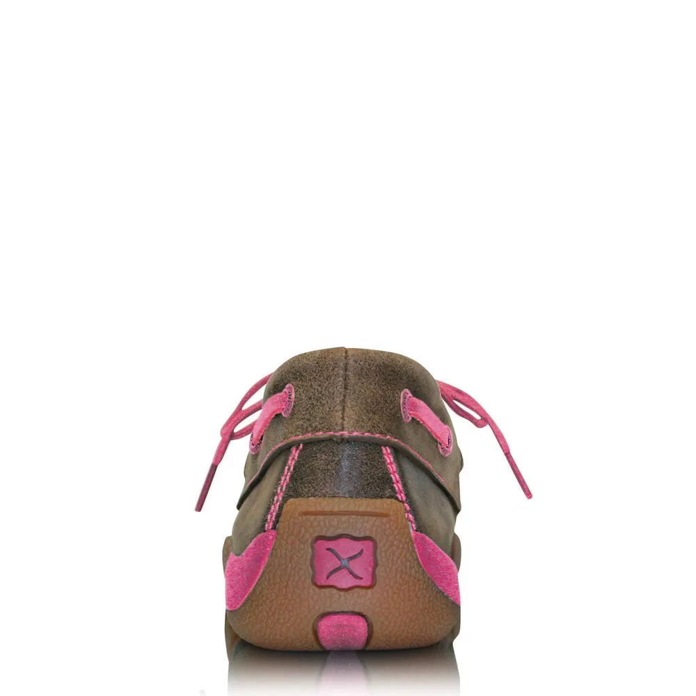 Twisted X Women's Breast Cancer Awareness Pink Ribbon Mocs Lace Up Bomber Neon Pink