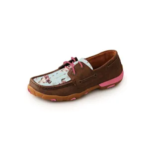 Twisted X Women's Skull Arrow Mocs Low Lace Up Bomber/Pale Blue/Pink