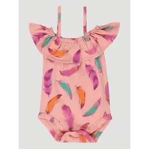 Wrangler Baby Girls off the Shoulder Ruffle Bodysuit in Pink