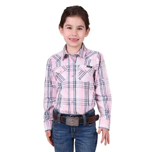 Wrangler Girl's Phoebe Check Logo Western Long Sleeve Shirt - Pink