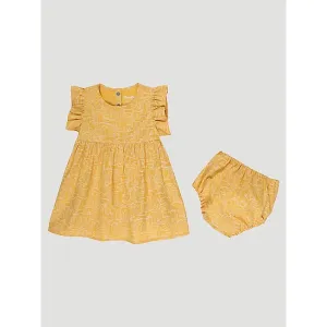 Wrangler Girls Ruffle Boot Print Peasant Dress in Yellow