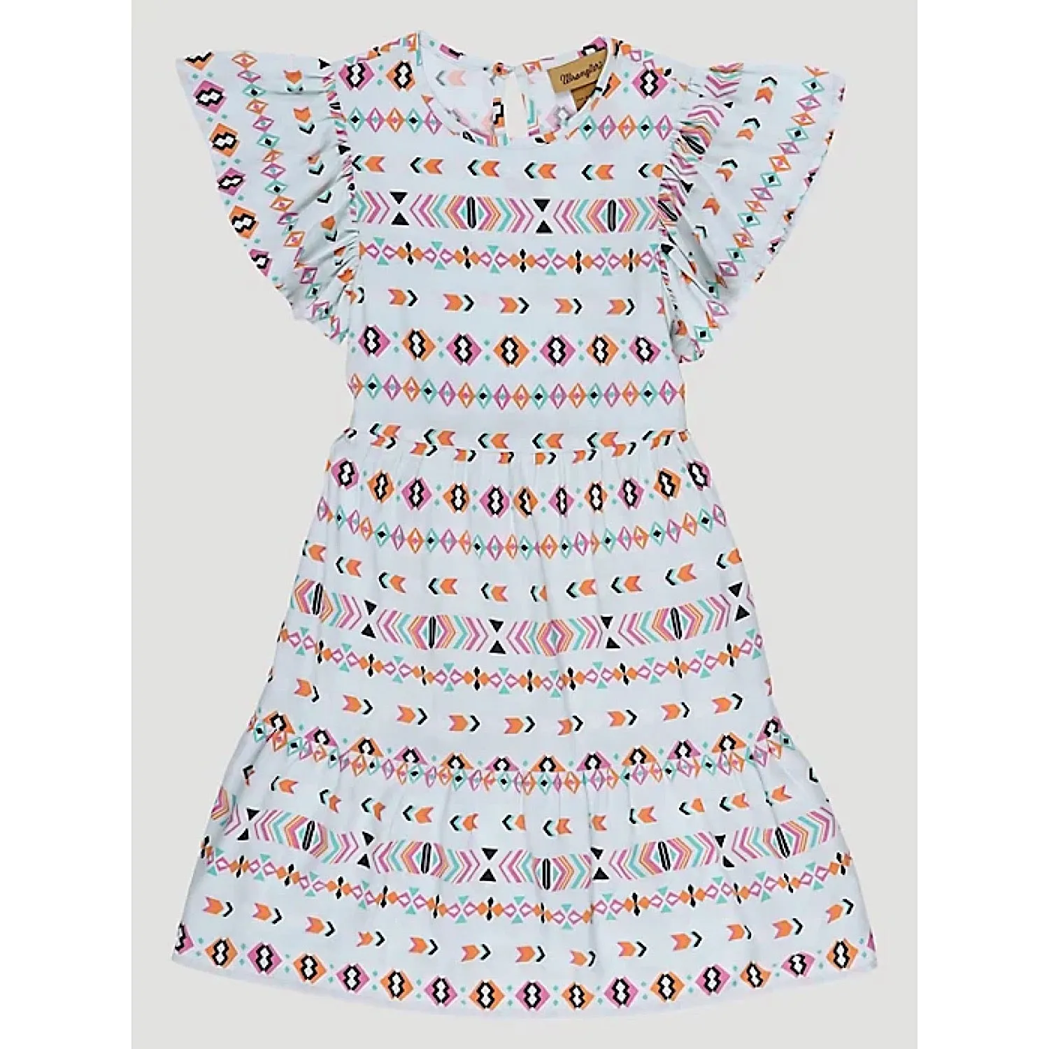 Wrangler Girls Ruffle Sleeve Southwestern Dress in Light Blue