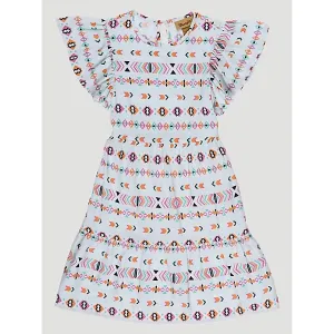 Wrangler Girls Ruffle Sleeve Southwestern Dress in Light Blue
