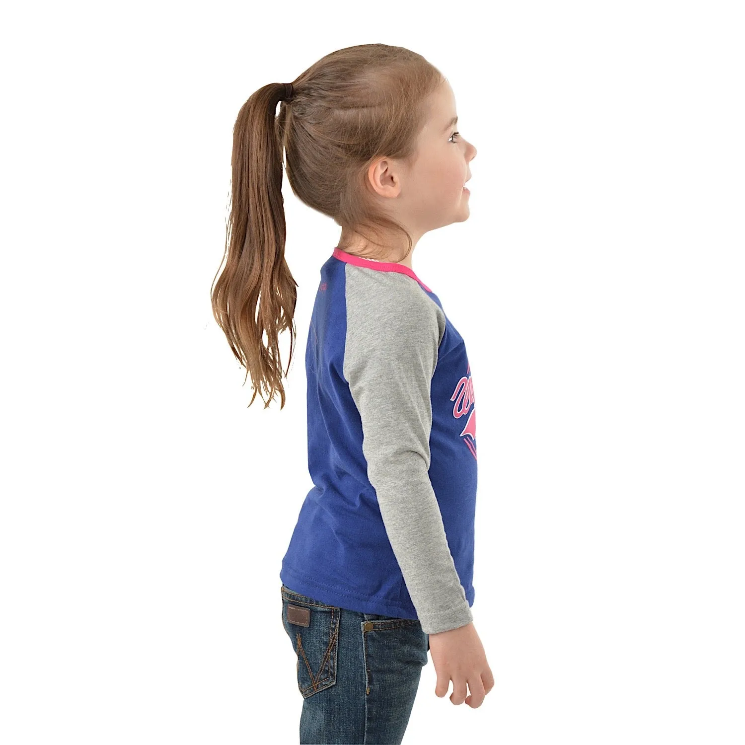 Wrangler Girls Sierra L/S Baseball Raglan Tee Blue/Grey Marle