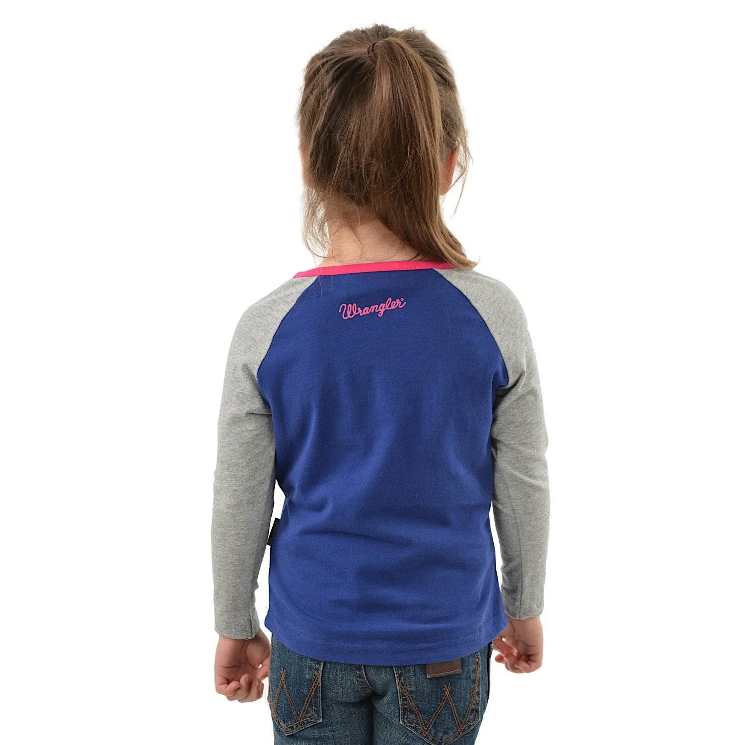Wrangler Girls Sierra L/S Baseball Raglan Tee Blue/Grey Marle