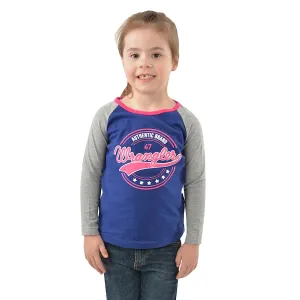 Wrangler Girls Sierra L/S Baseball Raglan Tee Blue/Grey Marle