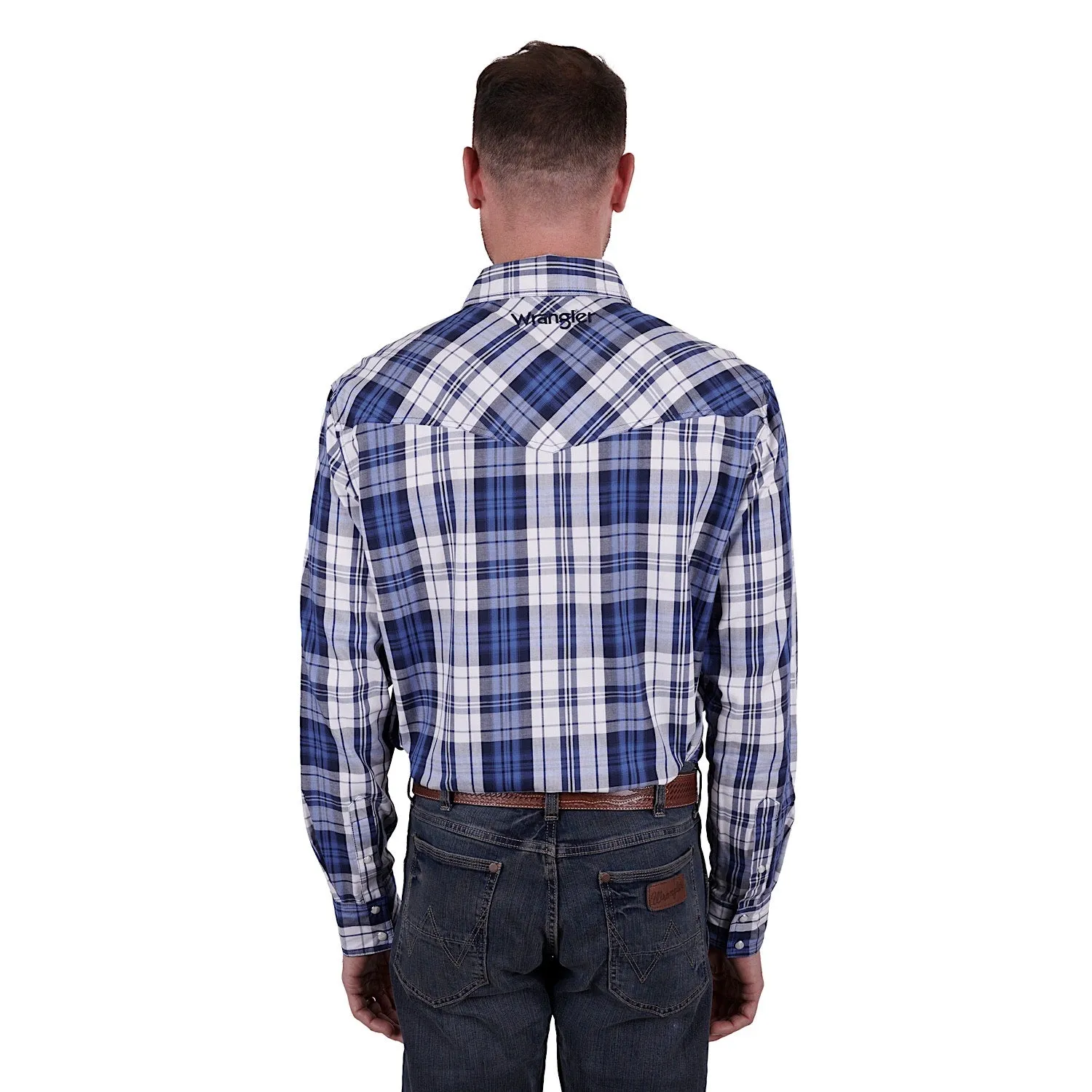 Wrangler Mens Albert Check Logo Western L/S Shirt Blue/Teal
