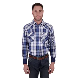 Wrangler Mens Albert Check Logo Western L/S Shirt Blue/Teal