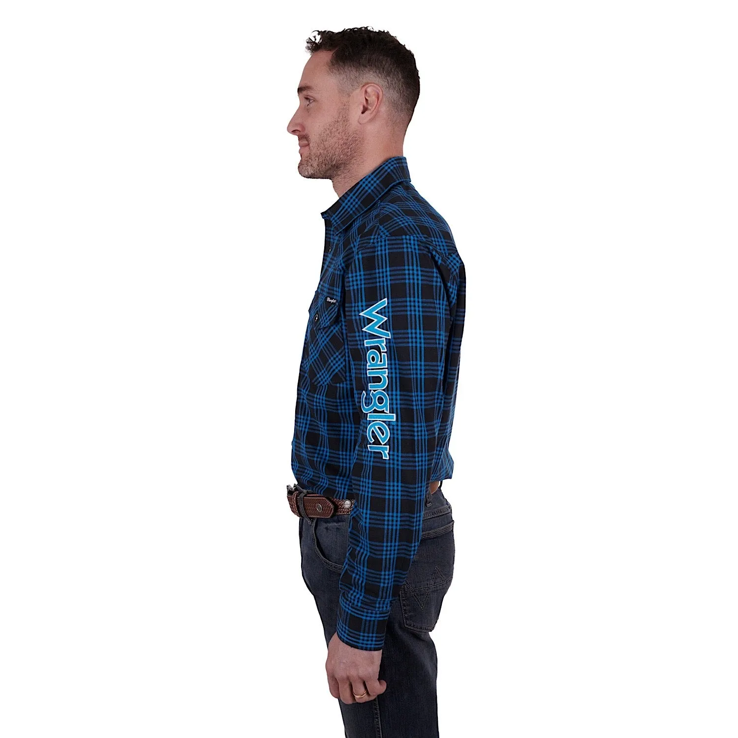 Wrangler Men's Betts Print Logo Western Shirt Black/Royal