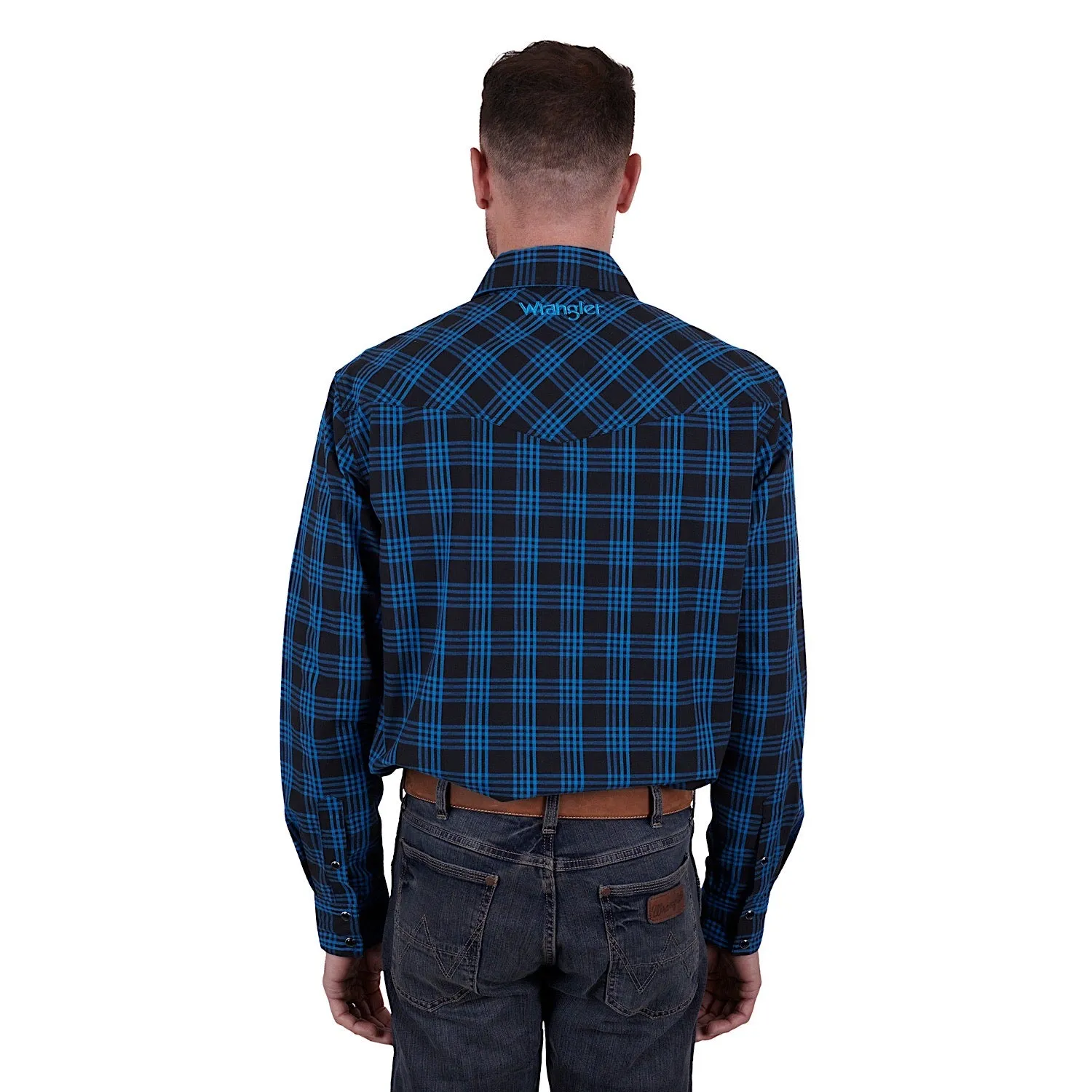 Wrangler Men's Betts Print Logo Western Shirt Black/Royal