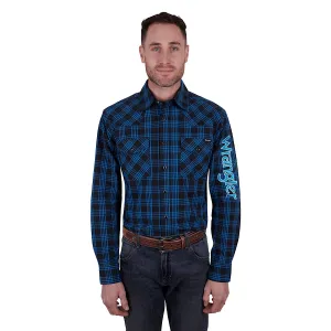 Wrangler Men's Betts Print Logo Western Shirt Black/Royal