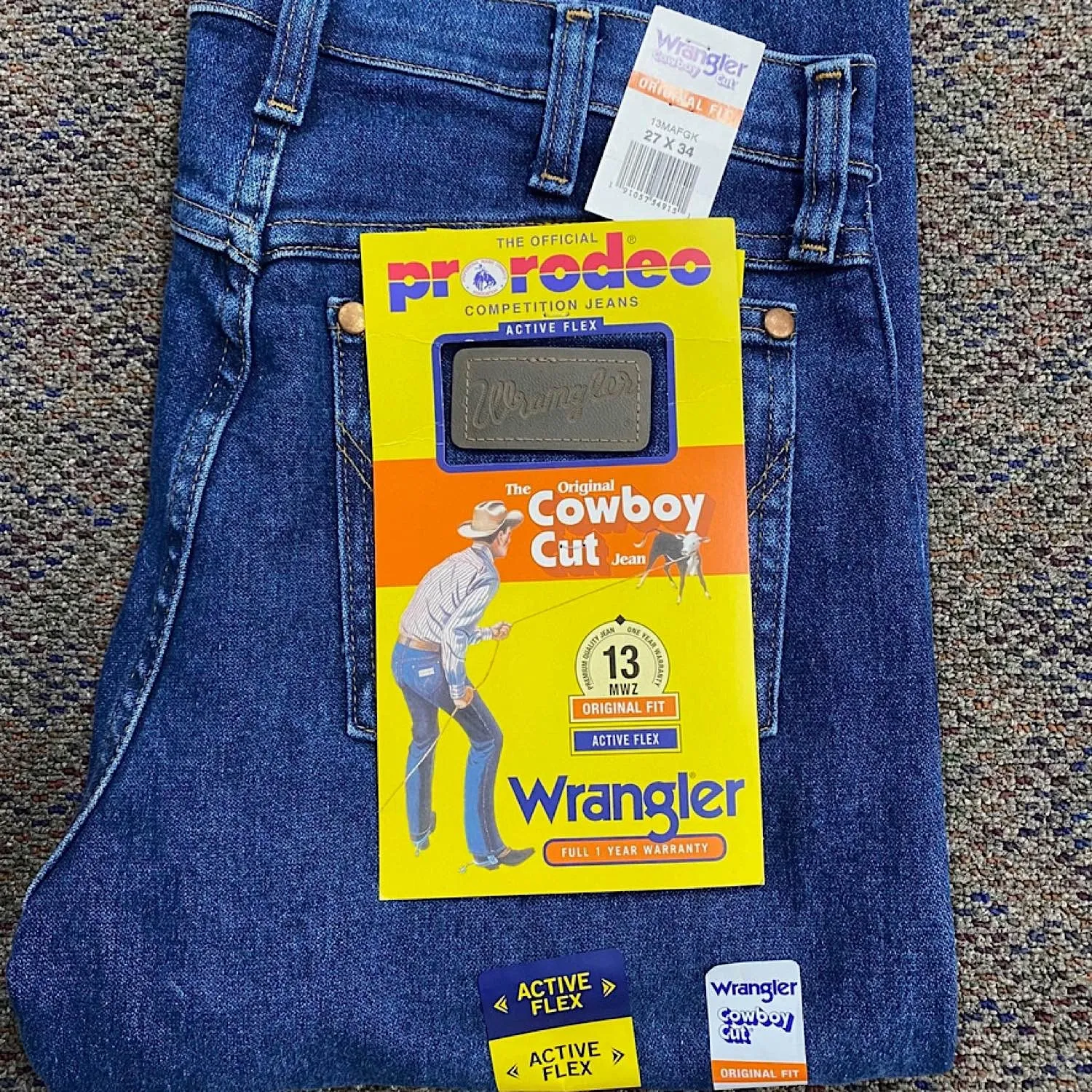 Wrangler Men's Cowboy Cut Original Fit Active Flex Jean Stonewash