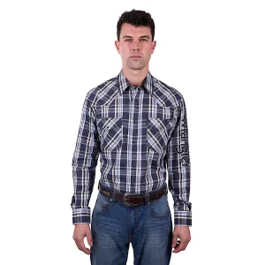 Wrangler Men's Finn Check Logo Western Long Sleeve Shirt - Charcoal/Blue