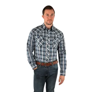 Wrangler Mens Gould Check Logo Western L/S Shirt Black/Teal