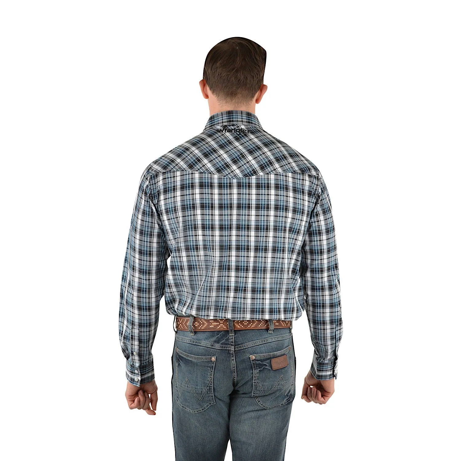 Wrangler Mens Gould Check Logo Western L/S Shirt Black/Teal