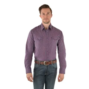 Wrangler Mens Harvey Print Western L/S Shirt Blue/Red