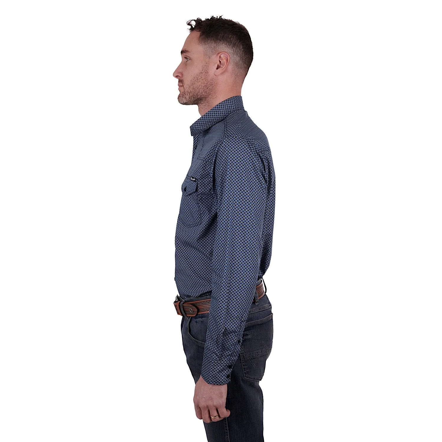 Wrangler Men's Isaac Print Western Button Down Shirt Black/Blue