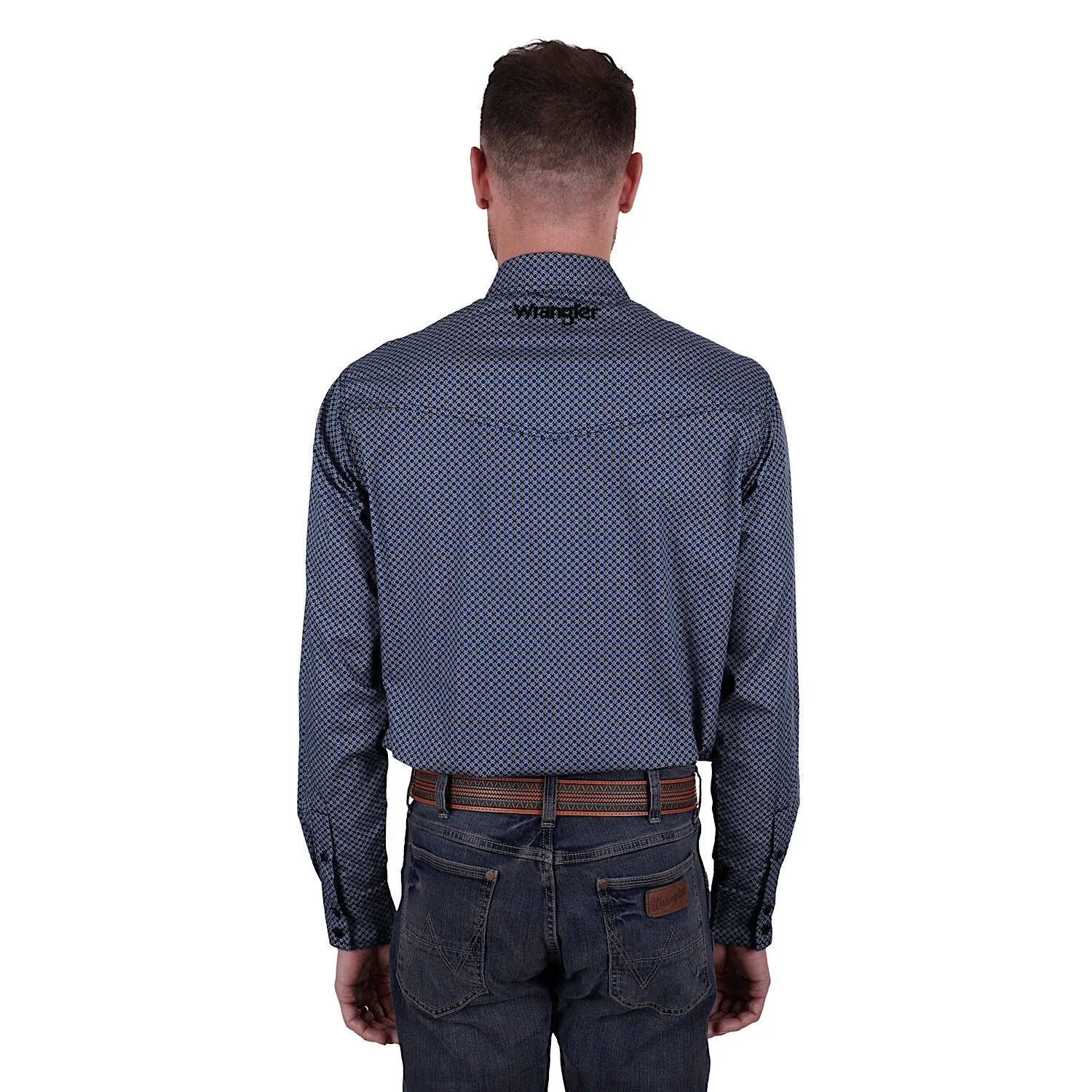 Wrangler Men's Isaac Print Western Button Down Shirt Black/Blue