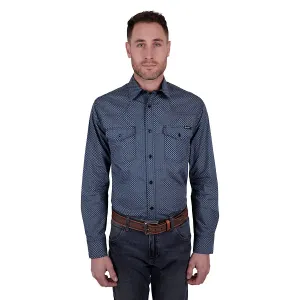 Wrangler Men's Isaac Print Western Button Down Shirt Black/Blue