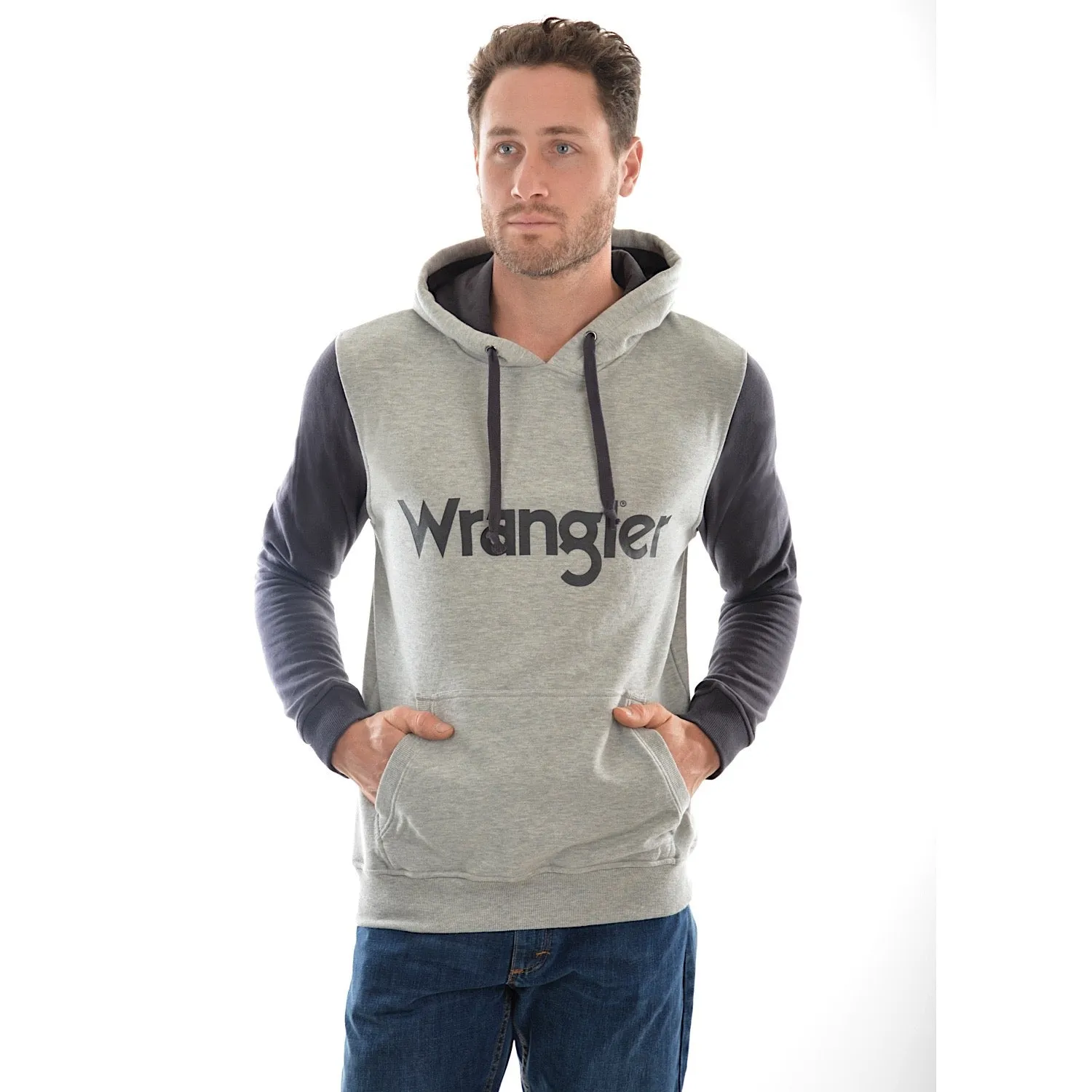 Wrangler Mens Logo Pullover Hoodie Grey Marle