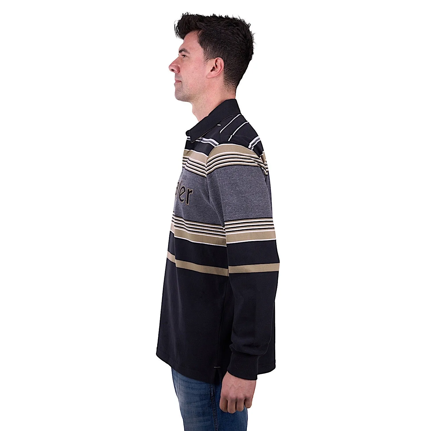 Wrangler Men's Luke Stripe Rugby - Black/Charcoal Marle