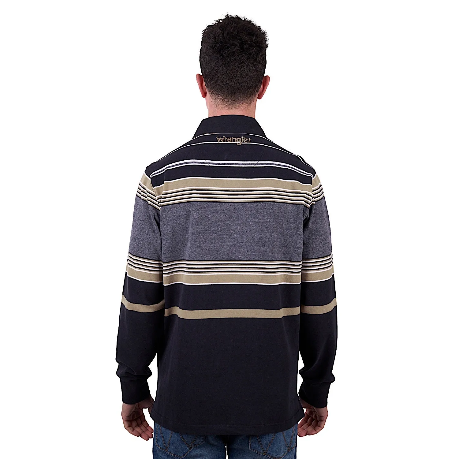 Wrangler Men's Luke Stripe Rugby - Black/Charcoal Marle