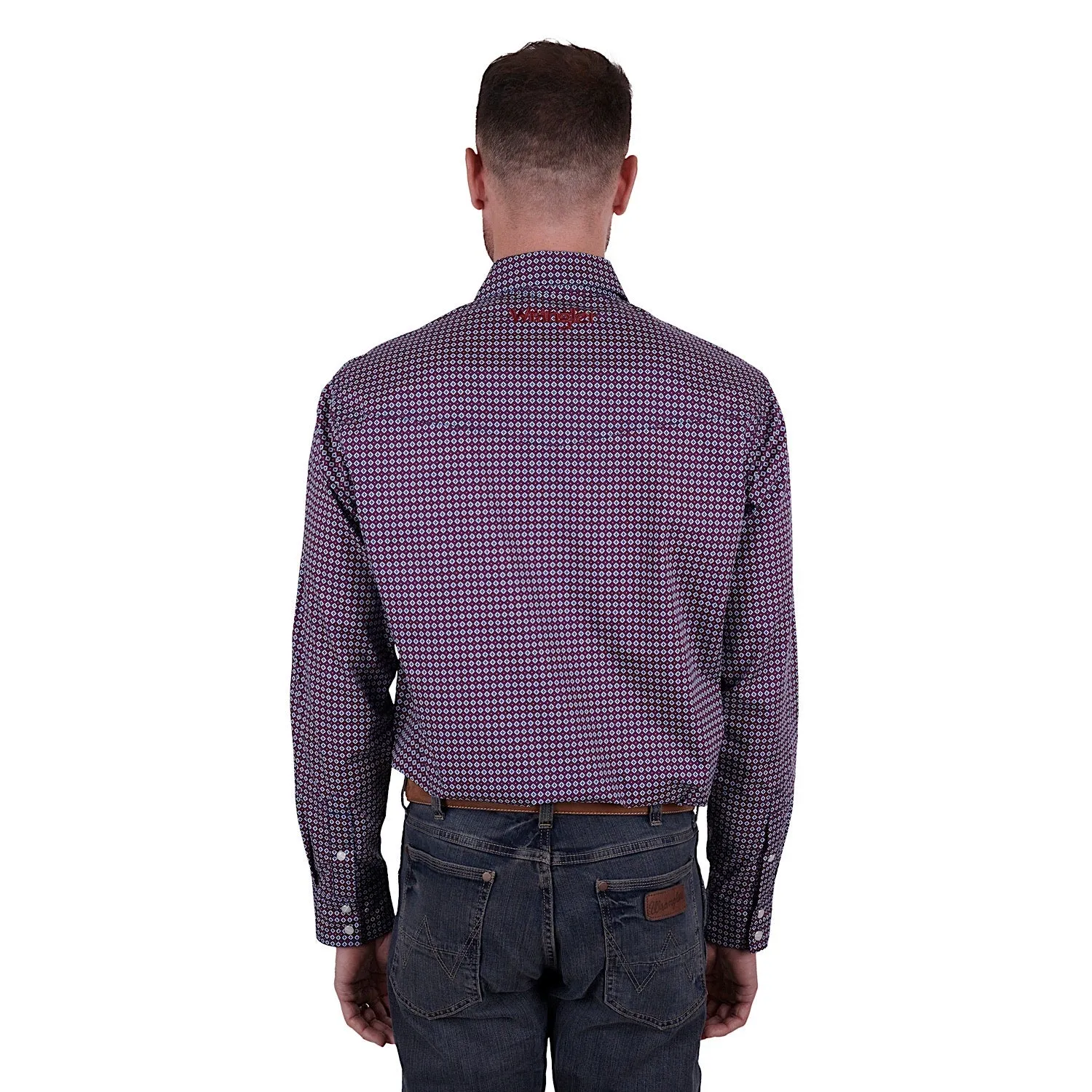 Wrangler Mens Mark Print Logo Western L/S Shirt Navy/Red