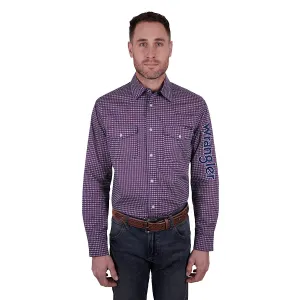 Wrangler Mens Mark Print Logo Western L/S Shirt Navy/Red