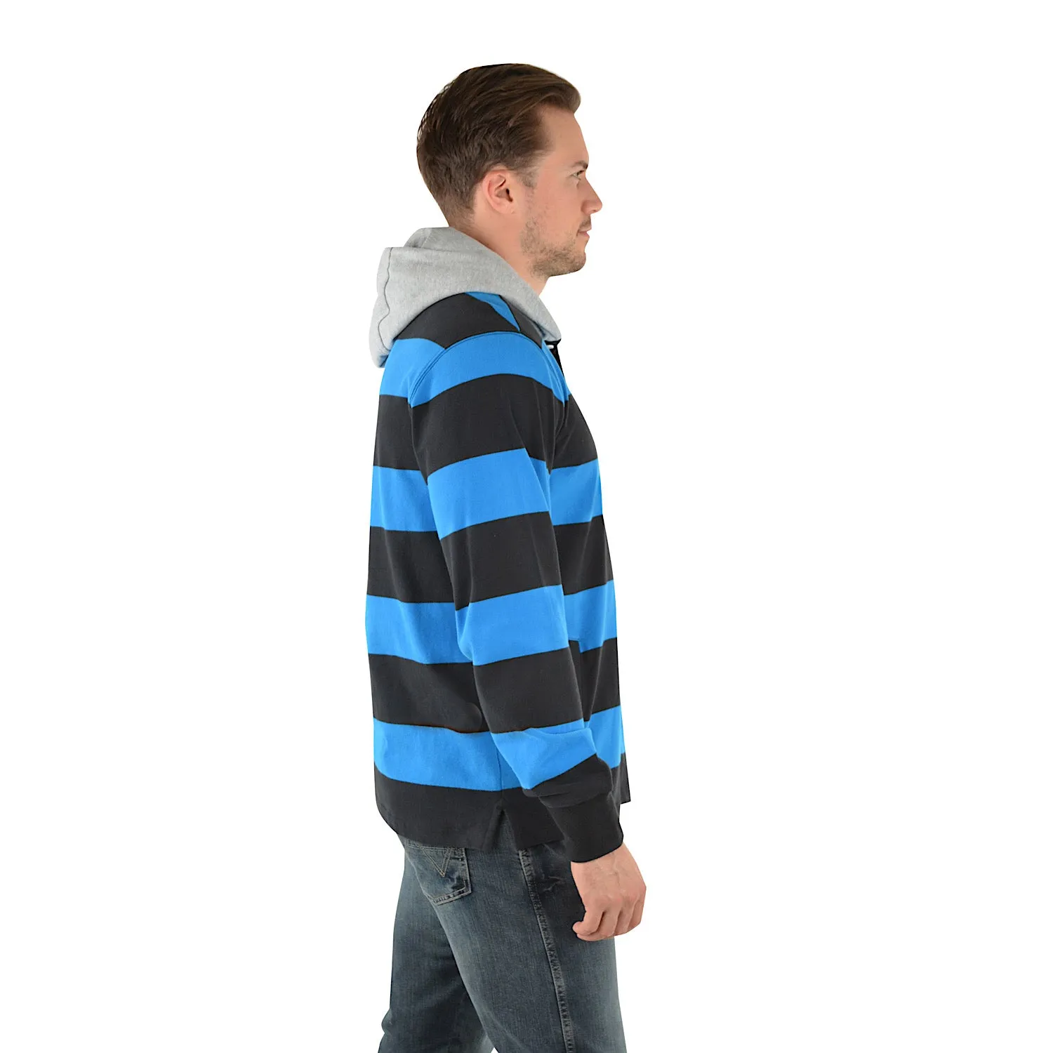 Wrangler Mens Michael Hood Stripe Rugby Black/Royal