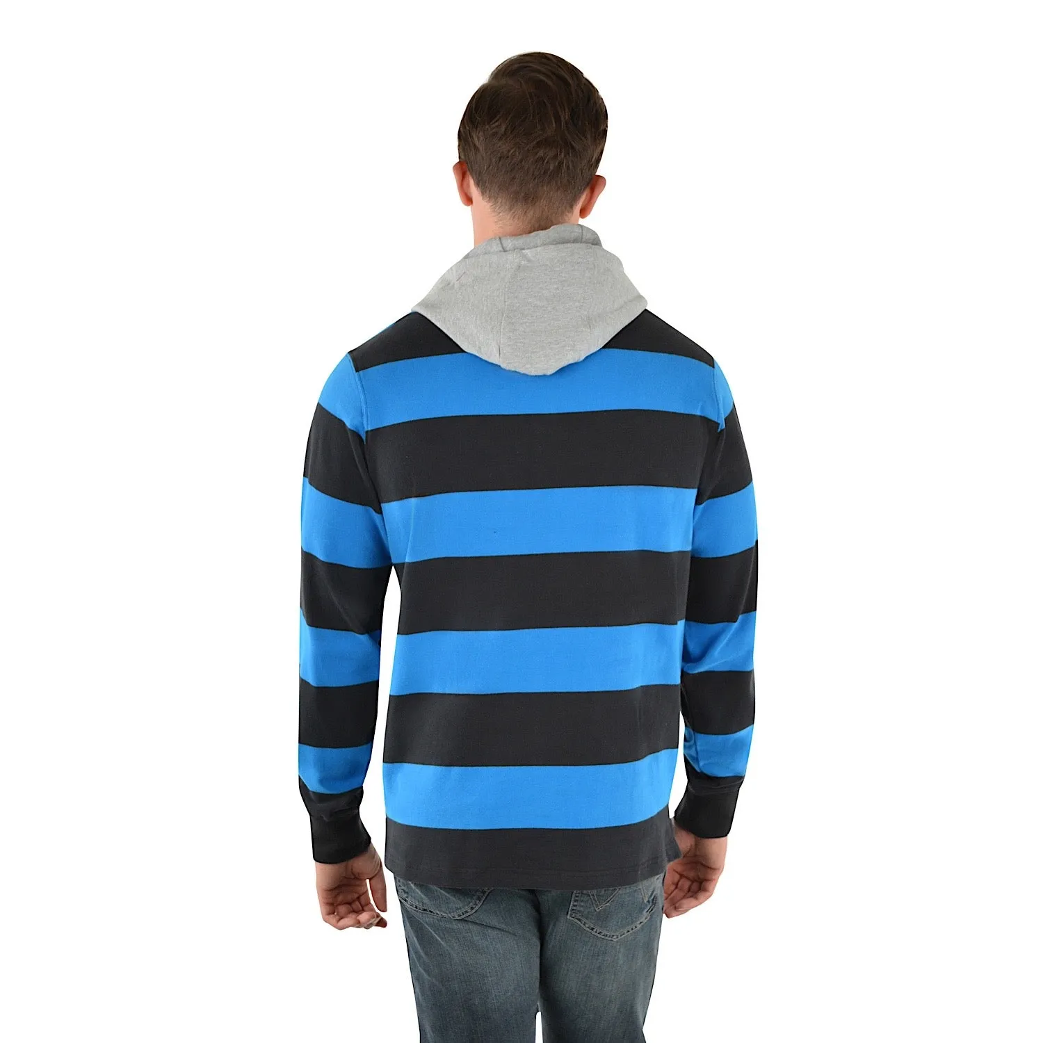 Wrangler Mens Michael Hood Stripe Rugby Black/Royal
