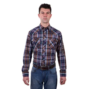 Wrangler Men's Milo Check Logo Western Long Sleeve Shirt - Tan/Navy