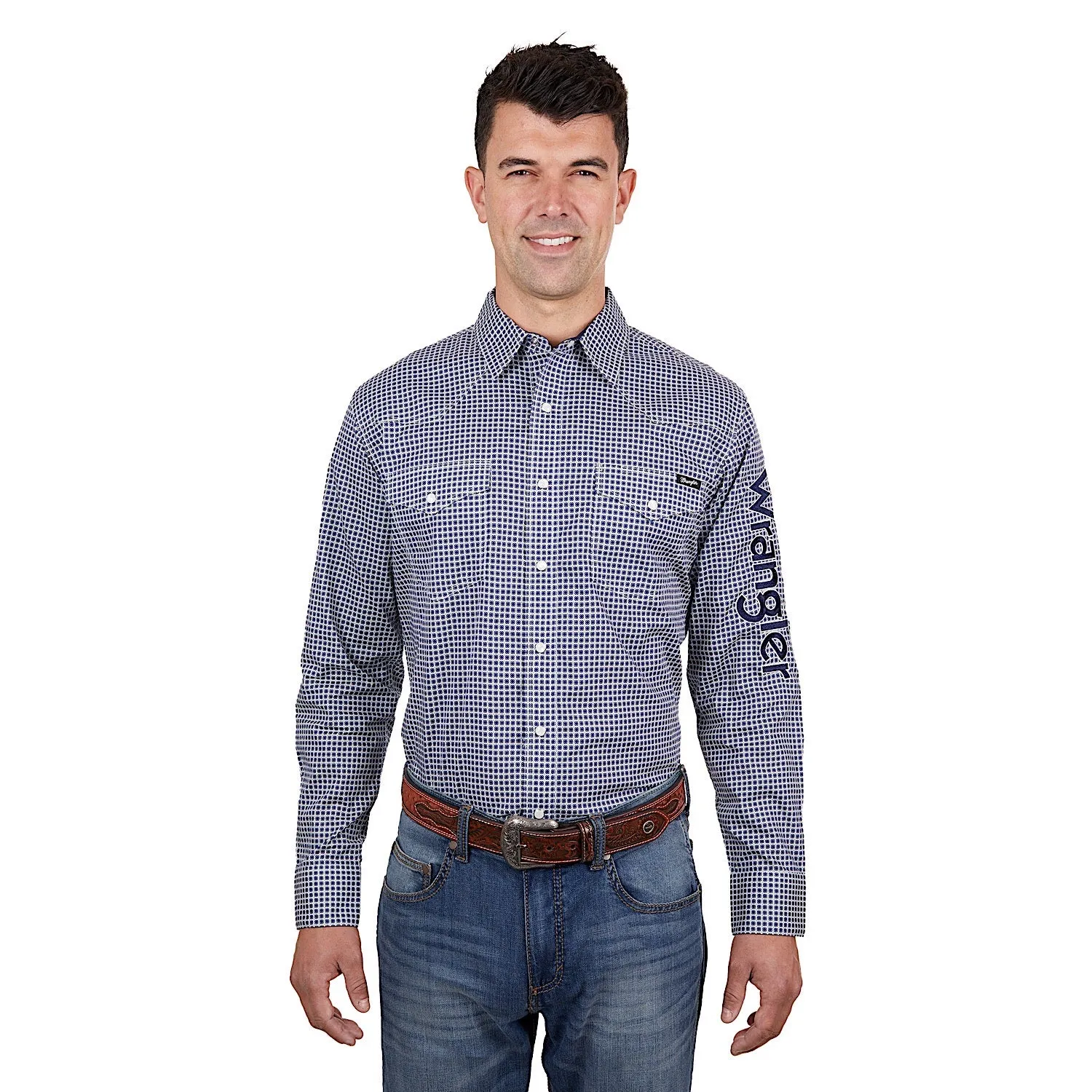 Wrangler Men's Peter Logo Shirt Navy/Tan