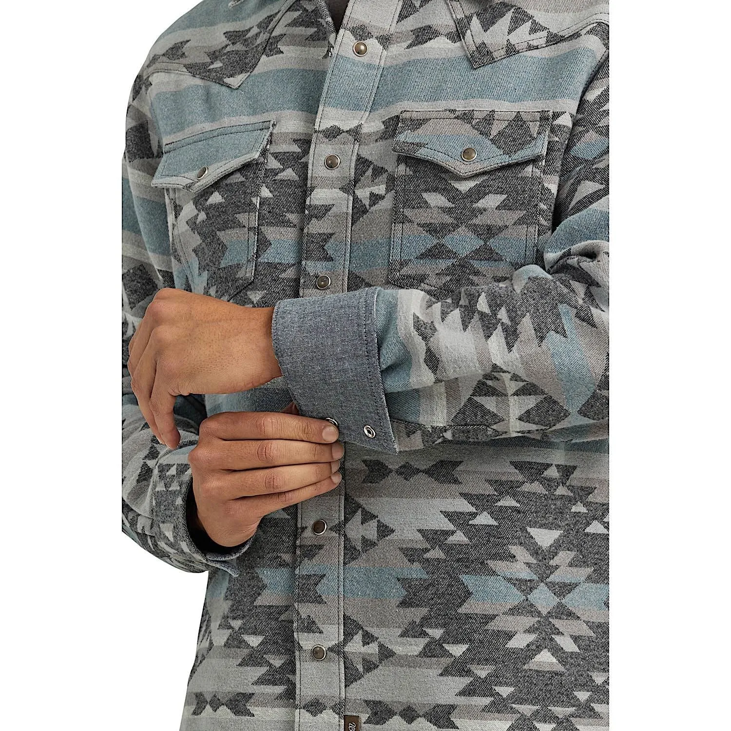 Wrangler Mens Retro Premium Jacquard Snap Shirt Jacket - Blue Steel
