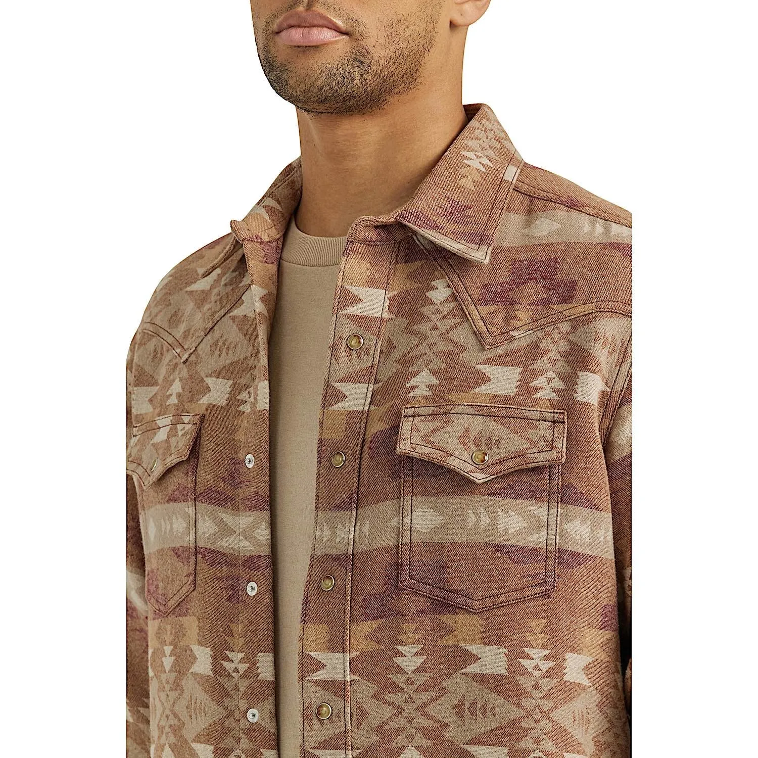 Wrangler Men's Retro Premium Snap Shirt Jacket - Brown Aztec