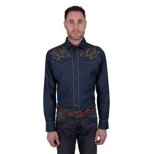 Wrangler Mens Ross Embroidered L/S Shirt Denim
