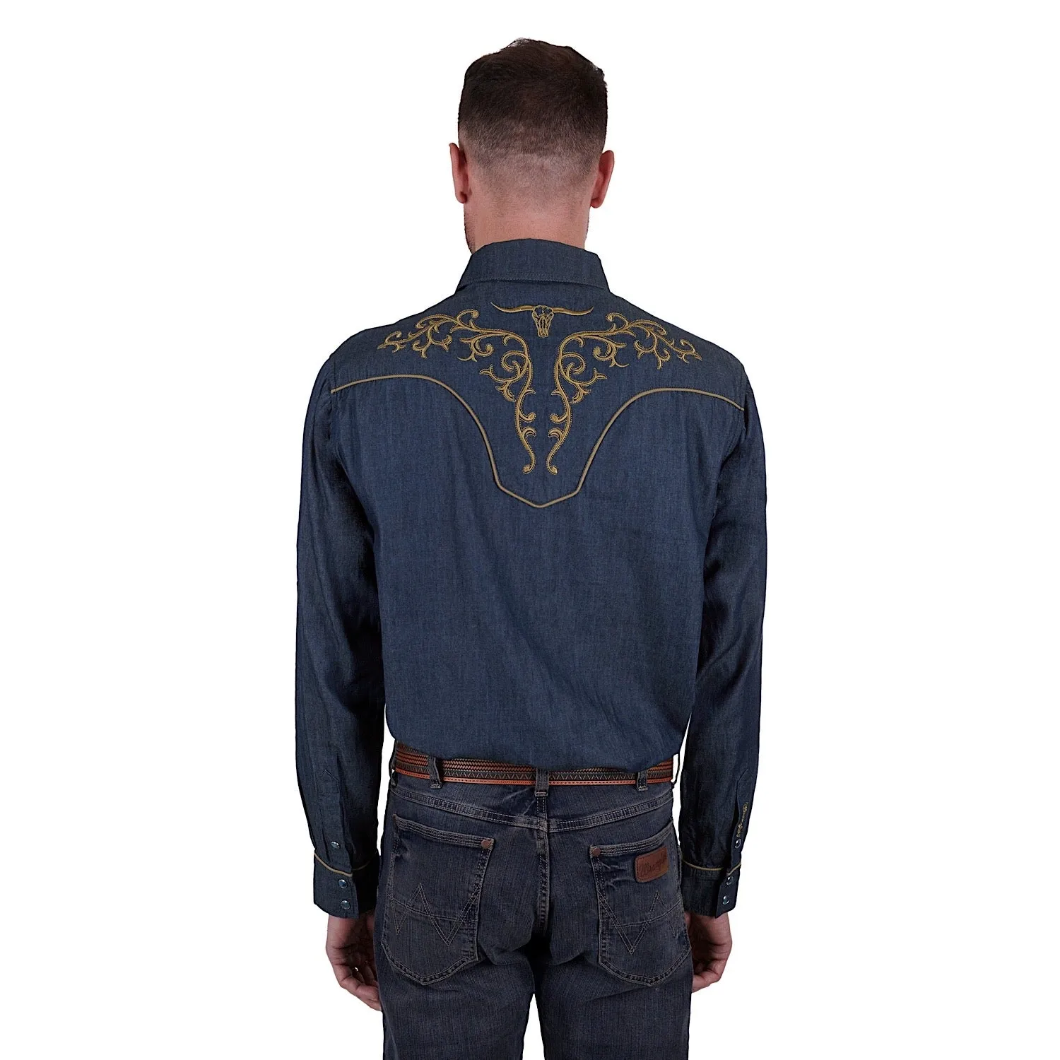 Wrangler Mens Ross Embroidered L/S Shirt Denim