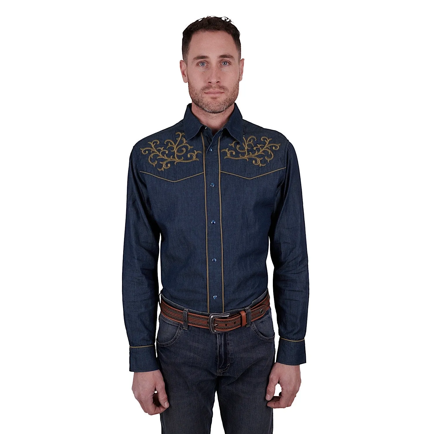 Wrangler Mens Ross Embroidered L/S Shirt Denim