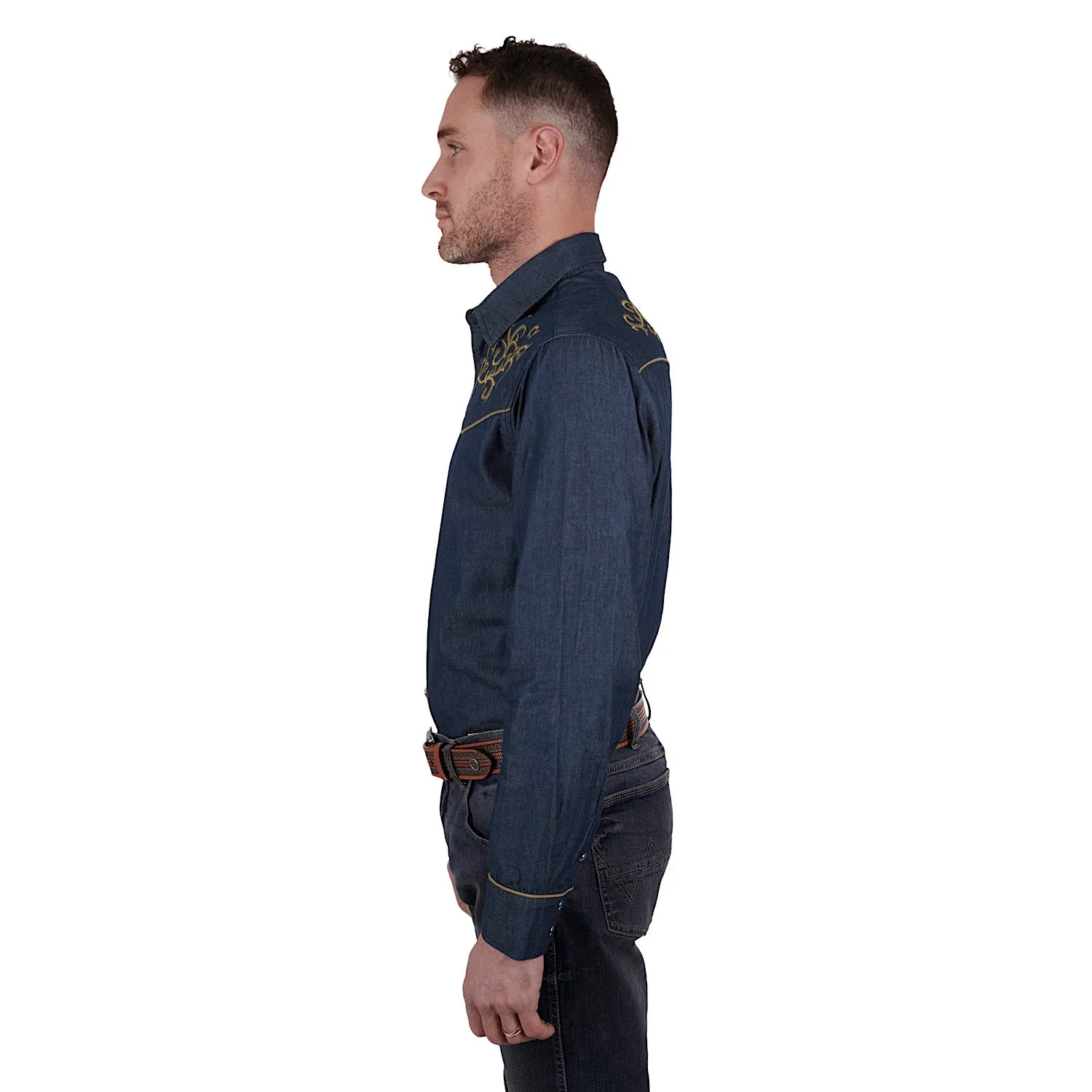 Wrangler Mens Ross Embroidered L/S Shirt Denim