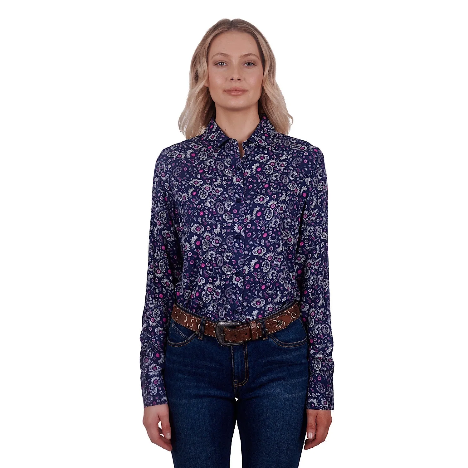 Wrangler Womens Beth Print L/S Shirt Navy