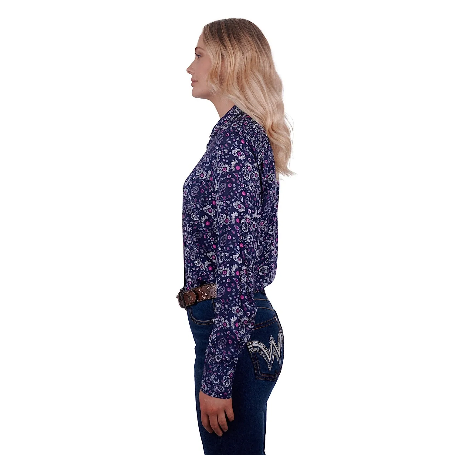 Wrangler Womens Beth Print L/S Shirt Navy