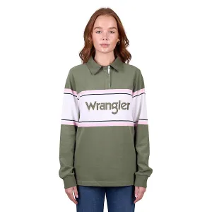 Wrangler Women's Eliza Stripe Rugby - Olive/White